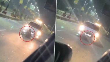 Ghaziabad Horror: Car With BJP Flag Sticker Runs Over Man Sitting on Road in Kavi Nagar, Driver Arrested After Disturbing Video Goes Viral