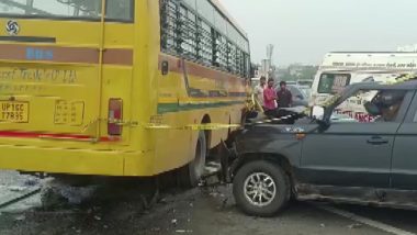 Ghaziabad Road Accident Video: Six Killed in Collision Between School Bus and Car on Delhi-Meerut Expressway, Uttar Pradesh CM Yogi Adityanath Condoles Deaths