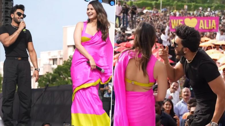 Alia Bhatt Dazzles in Hot Pink Saree For Rocky Aur Rani Kii Prem Kahaani Promotions in Vadodara (View Pics)