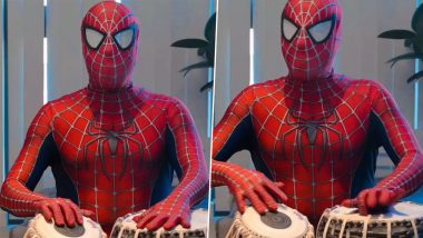 Desi Spider-Man: Man Plays Tabla Wearing Spiderman Costume, Video Goes Viral (Watch)