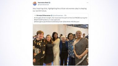 'Very Inspiring Click': PM Narendra Modi All Praise for Powerful Photo of Nirmala Sitharaman Posing With Global Women Leaders