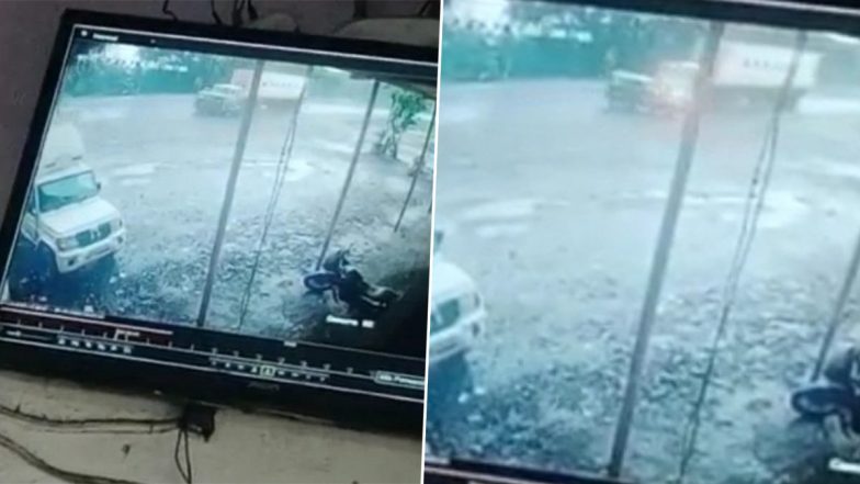 Maharashtra Road Accident Video: Container Rams Into Jeep on Mumbai-Nashik Highway, 4 Passengers Dead; Terrifying Collision Caught on CCTV Camera