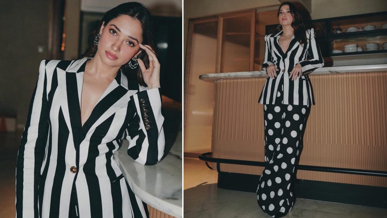 Tamannaah Bhatia is a Total Boss in Striped Blazer and Polka Dot Pants (View Pics)