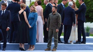 Volodymyr Zelensky Left Alone at NATO Summit? Photo of Ukraine President Standing Alone as Other World Leaders Engage in Conversation With Each Other Goes Viral