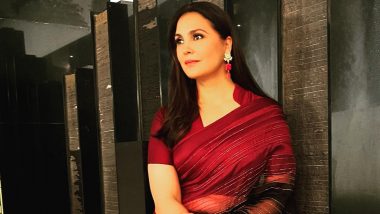 Lara Dutta Looks Gorgeous in Red and Black Saree With Shimmery Patterns (View Pics)