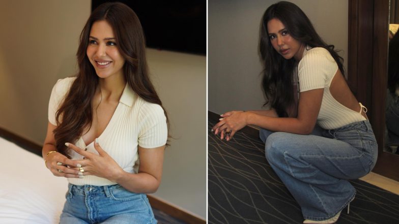 Sonam Bajwa Stuns in Backless White Top and Wide Denim (View Pics)