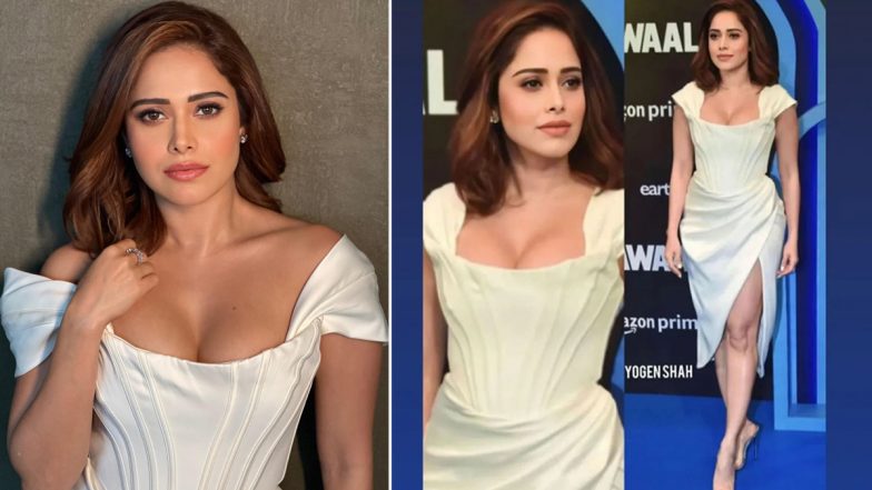 Nushrratt Bharuccha Looks Glamorous in Sleeveless White Corset Dress With Thigh-High Slit (View Pics)