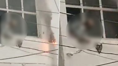 Electrocution Shocker in Uttar Pradesh Video: Elderly Woman Burnt Alive After Touching High-Tension Wire in Mirzapur