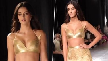 Ananya Panday Steals the Show With Designer Rimzim Dadu’s 'Golden Girl' Look at India Couture Week 2023 (Watch Video)