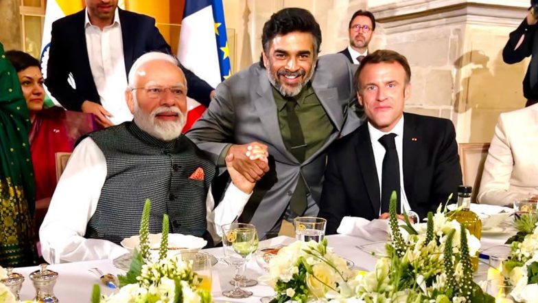 R Madhavan Poses With PM Modi and French President Emmanuel Macron, Thanks the Political Leaders for 'Incredible Lesson on Humility' (View Post)