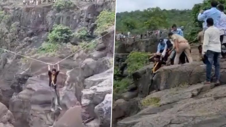 Selfie Turns Deadly as Man Falls Into Waterfall Near Ajanta Caves in Maharashtra While Taking Photo, Rescued (Watch Video)