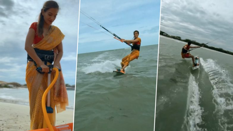 Saree-Clad Kiteboarding Instructor Video: Woman Does Kitesurfing in Desi Avatar, Video Goes Viral (Watch)