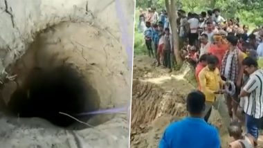 Bihar: Three-Year-Old Boy Falls Into 40-Feet Borewell While Playing in Nalanda, Rescue Operation Underway (Watch Video)