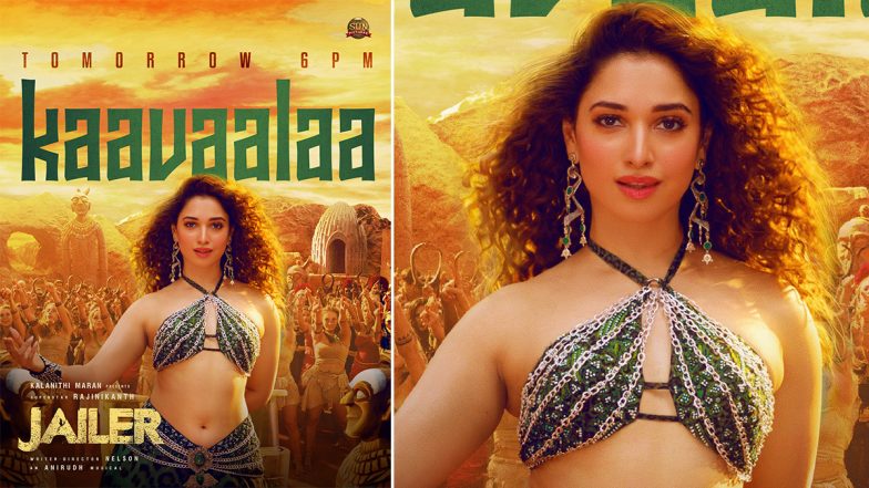 Jailer Song Kaavaalaa To Be Out Tomorrow! View Poster of Tamannaah Bhatia in Sexy Green Outfit