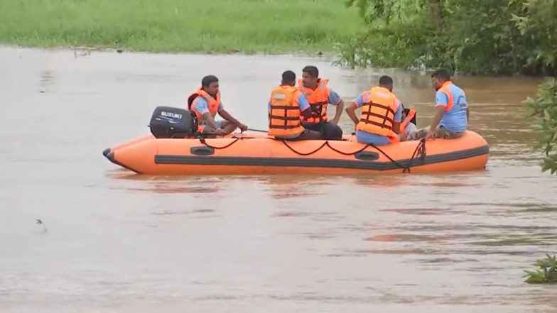 Maharashtra Rains: Man Stranded on Tree in Middle of Swollen Warana River Rescued in Kolhapur (Watch Video)