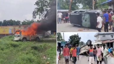 West Bengal Panchayat Elections 2023 Violence Video: Miscreants Torch, Damage Vehicles in Uttar Dinajpur