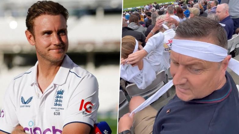 Fans Pay Tribute to Stuart Broad on Day 5 of Ashes 2023 5th Test by Wearing Headbands To Honour the England Pacer on His Final Day in International Cricket (Watch Video)