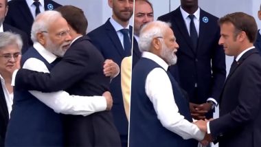 Bastille Day Parade 2023: PM Narendra Modi, France President Emmanuel Macron Arrive at Champs-Elysees for French National Day Celebrations in Paris (Watch Video)