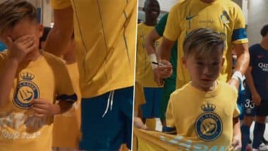 Cristiano Ronaldo Signs Autograph and Hugs His ‘Player Mascot’ At the Start of Al-Nassr vs Paris Saint-Germain Club Friendly 2023 (Watch Video)