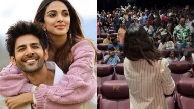 SatyaPrem Ki Katha: Kartik Aaryan and Kiara Advani Surprise Audience at Theatre During Movie Screening (Watch Video)