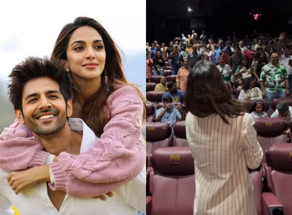 SatyaPrem Ki Katha: Kartik Aaryan and Kiara Advani Surprise Audience at Theatre During Movie Screening (Watch Video)