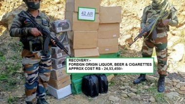 India News | Mizoram: Assam Rifles Recovers Illegal Foreign Liquor, Cigarettes, Beer Worth Rs 24.53 Lakhs in Champhai