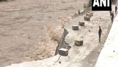 India News | J&K: Road Washed Away Due to Heavy Rainfall in Chabba Seri at Jammu-Srinagar NH