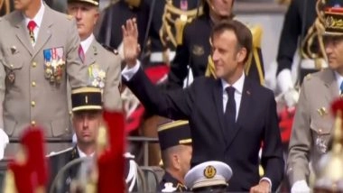 World News | PM Modi, President Macron Share Warm Hug, Witness Bastille Day Parade in Paris