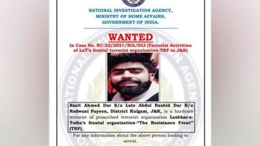 India News | NIA Announces Rs 10 Lakh Reward on Arrest of TRF's Terrorist