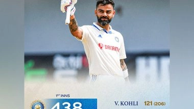 Sports News | Kohli's Ton, Fifties by Rohit, Jaiswal, Ashwin Push India to 438 Against West Indies in 2nd Test (Day 1, Tea)