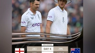 Sports News | Ashes, 5th Test: Rain Washes out Final Session, Australia at 135/0 in Pursuit of 384 Runs Set by England (Day 4, Stumps)