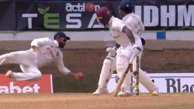 Ajinkya Rahane Grabs a Stunning One-Handed Catch to Dismiss Jermaine Blackwood During 2nd Test Between India and West Indies (Watch Video)