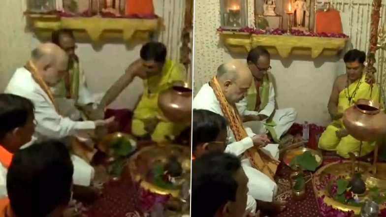 Amit Shah, Madhya Pradesh CM Shivraj Singh Chouhan Offer Prayers at Birthplace of Lord Parshuram in Indore's Janapav (Watch Video)