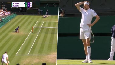 Andrey Rublev Pulls Off Outrageous Diving Shot to Win Point Against Alexander Bublik During Wimbledon 2023 Round of 16 Clash (Watch Video)