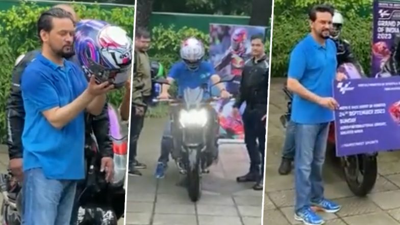 Anurag Thakur Riding Bike Video: Union Minister Rides Sports Bike With Moto GP Riders in Delhi, Viral Clip Surfaces