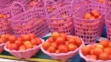KT Rama Rao Birthday: BRS Leader Rajanala Srihari Hands Out Tomatoes in Warangal on Telangana Minister's 47th Birthday (Watch Video)