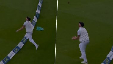 Ben Stokes Catch Video: Watch England Captain Take A Stunner Near Boundary Line to Dismiss Pat Cummins During ENG vs AUS Ashes 5th Test 2023