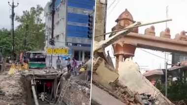Bilaspur Building Collapse Video: Three-Storey Building Collapses Due to Drainage Construction Work Near Mangla Chowk, No Casualty Reported