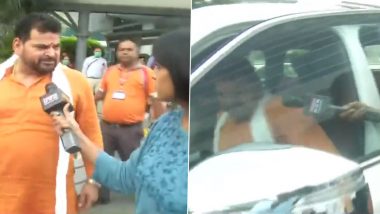 WFI Chief Brij Bhushan Sharan Singh Has an Altercation With Woman Reporter, Breaks Mic on Being Asked Questions; Video Goes Viral