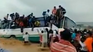 Uttarakhand Rains: HRTC Bus Stuck in Swollen Drain Near Vikasnagar, Passengers Jump Out From Windows; Scary Video Surfaces