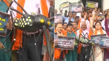 BJP Leaders Protest With Giant Mosquito Replica in Hand Against West Bengal Govt Over Rising Dengue Cases in State (Watch Video)