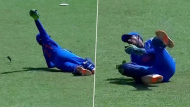 Wicketkeeper Dhruv Jurel Takes a Stunning Catch During India A vs UAE A ACC Men’s Emerging Teams Asia Cup 2023 Match (Watch Video)