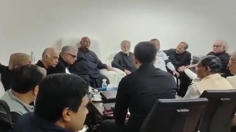 Monsoon Session: Opposition Leaders Arrive at Parliament Wearing Black Clothes, Meet to Press for PM Narendra Modi's Statement on Manipur Violence (Watch Video)
