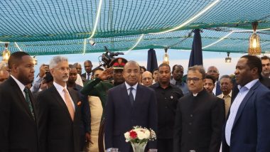 EAM S Jaishankar Attends Reception Onboard INS Trishul Along With Zanzibar President Dr Hussein Ali Mwinyi