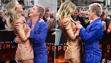 Florence Pugh Saves Oppenheimer Co-Star Emily Blunt From a Wardrobe Malfunction During Photocall in London (Watch Video)