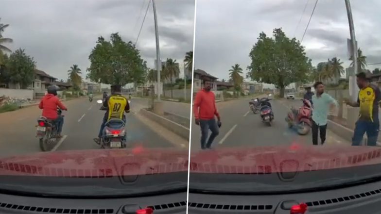 Road Rage in Bengaluru Video: Four Youths Stop Car in Broad Daylight, Abuse Driver and Smash Windshield of Vehicle in Gunjur, Act Caught on Camera