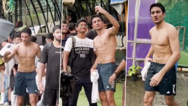 Ibrahim Ali Khan Goes Shirtless, Flaunts Washboard Abs in Rain After Football Match (Watch Video)