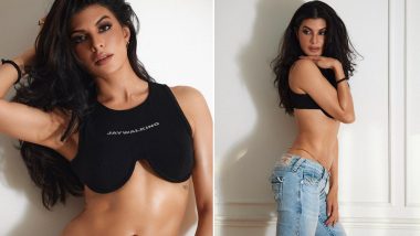 Jacqueliene Fernandez Flaunts Her Toned Abs in Black Fitted Crop Top and Low-Waist Blue Jeans (View Pics)