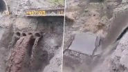 Jammu and Kashmir Rains Videos: Traffic Movement Temporarily Suspended After Road Washes Away Due to Heavy Rainfall on Jammu-Srinagar Highway, Viral Clips Surface