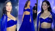 India Couture Week 2023: Janhvi Kapoor Turns Showstopper for Gaurav Gupta! Bawaal Actress Stuns in Electric Blue Lehenga With Sultry Bralette and Cape at the Show (Watch Video)